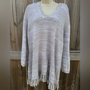 Tommy Bahama Linen-Cotton Fringe Poncho Sweater - XL